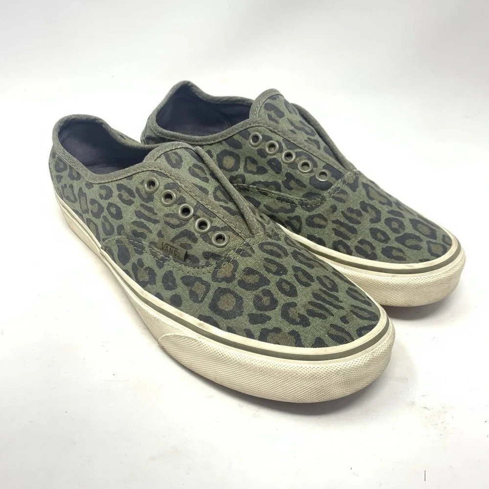 Vans x J. Crew Men’s Leopard‎ Low Top Sneakers Washed Olive Green Size 9